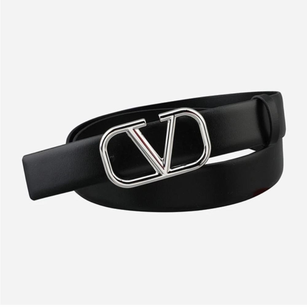 Valentino Garavani Black Belt with Silver Buckle